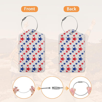 American Patriotic Stars Luggage Tags Bag Tag with Privacy Cover Name Id Card Stainless Steel Loop Suitcase Labels Pu Leather USA Flag Baggage Tags for Travel,2 Pcs