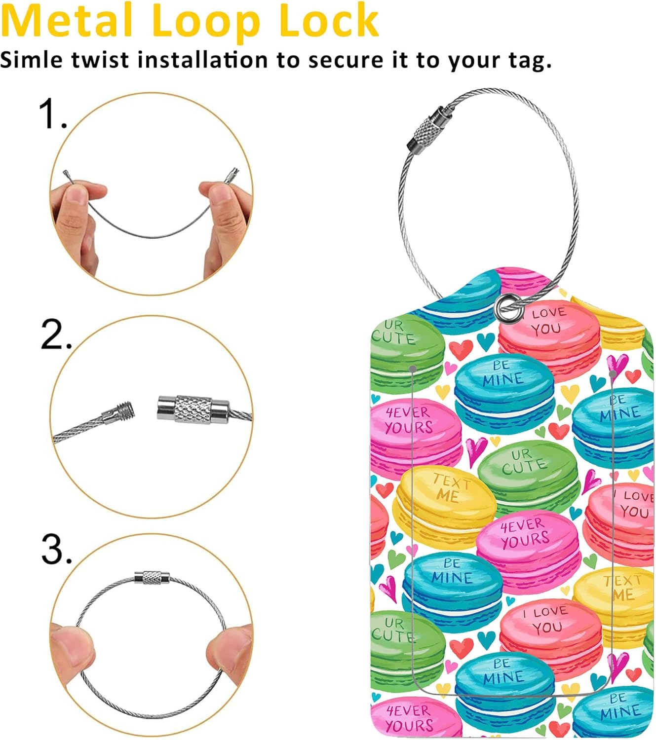 2 Pack Luggage Tags for Suitcases,Colorful Sweet Macarons Luggage Tag,PU Leather Id Label Luggage Tags with Stainless Steel Loop and Privacy Cover for Women Men Teens Travel