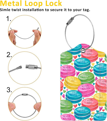 2 Pack Luggage Tags for Suitcases,Colorful Sweet Macarons Luggage Tag,PU Leather Id Label Luggage Tags with Stainless Steel Loop and Privacy Cover for Women Men Teens Travel
