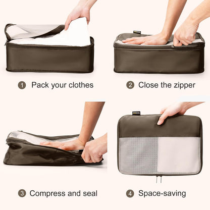 5 Set Compression Packing Cubes for Travel, Space Saving Luggage Organizer Bags (Charcoal Gray)