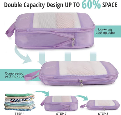 Expandable Compression Packing Cubes for Suitcases,6 Set Lightweight Compressible Travel Packing Organizer for Carry on Suitcase,Organizer Bags Set as Travel Essentials for Women