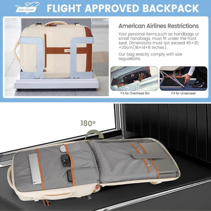 42L Travel Laptop Backpack, Expandable Carry-on Luggage, Anti-Theft Business Weekender Bag with USB Port, 3 Packing Cubes & Shoe Bag (Beige)