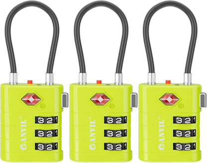 ANVIL TSA Approved Luggage Locks – High Security TSA008 Combination Travel Locks with Inspection Indicator for Suitcases and Backpacks. (3, Grass Green)