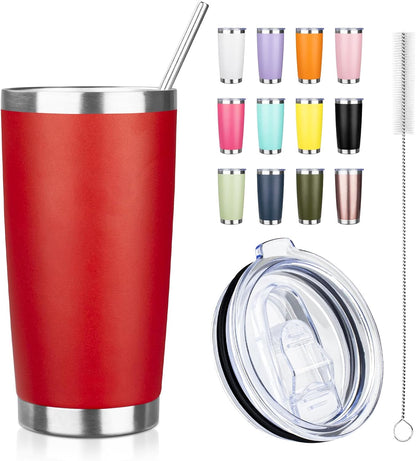 20oz Tumbler with Straw and Brush, Stainless Steel Vacuum Insulated tumbler, Double Wall Insulated Coffee Tumbler for Outdoor, Home, Travel,Office (Bright Red,1pcs)