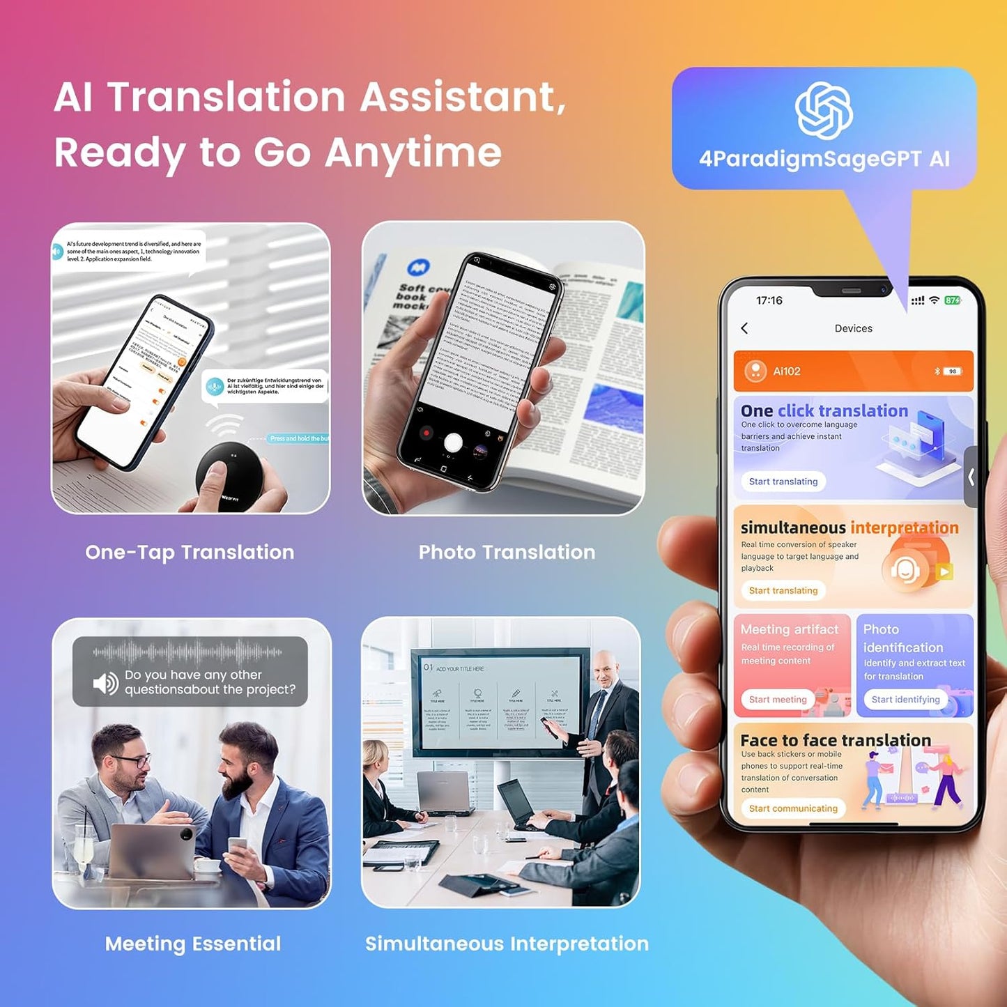 AIKYA AI Language Translator Device, Upgraded AI Translator, 135+ Language Translator, Real-time Voice/Photo/Recording Translation, BT5.4, Instant Language Translator for Travelling Business Study