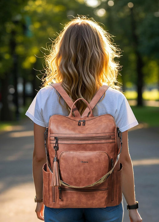 Shrrie Vegan Leather Laptop Backpack for Women 15.6 inch Work Backpack Fashion Travel Backpack Purse for Business College