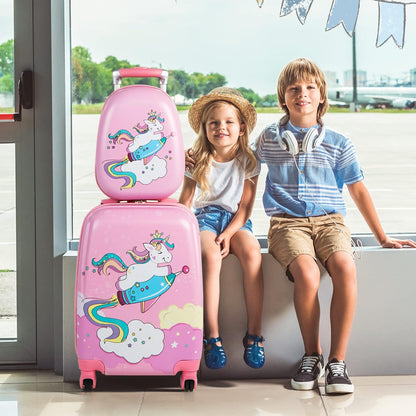 HONEY JOY Kids Luggage, 12" Toddler Backpack & 18" Travel Suitcase with Wheels, Lightweight Toddler Girls Suitcase, Durable ABS Hardshell, 2Pcs Carry On Luggage Set for Boys Girls