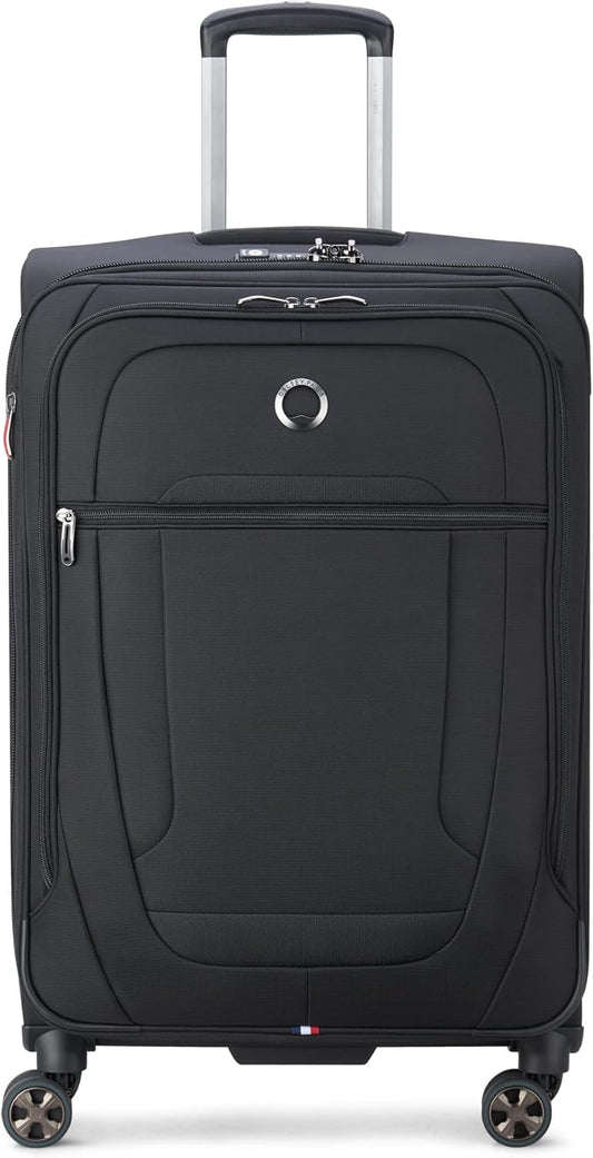 DELSEY PARIS Helium DLX Softside Expandable Luggage with Spinner Wheels, Black, Checked-Medium 25 Inch