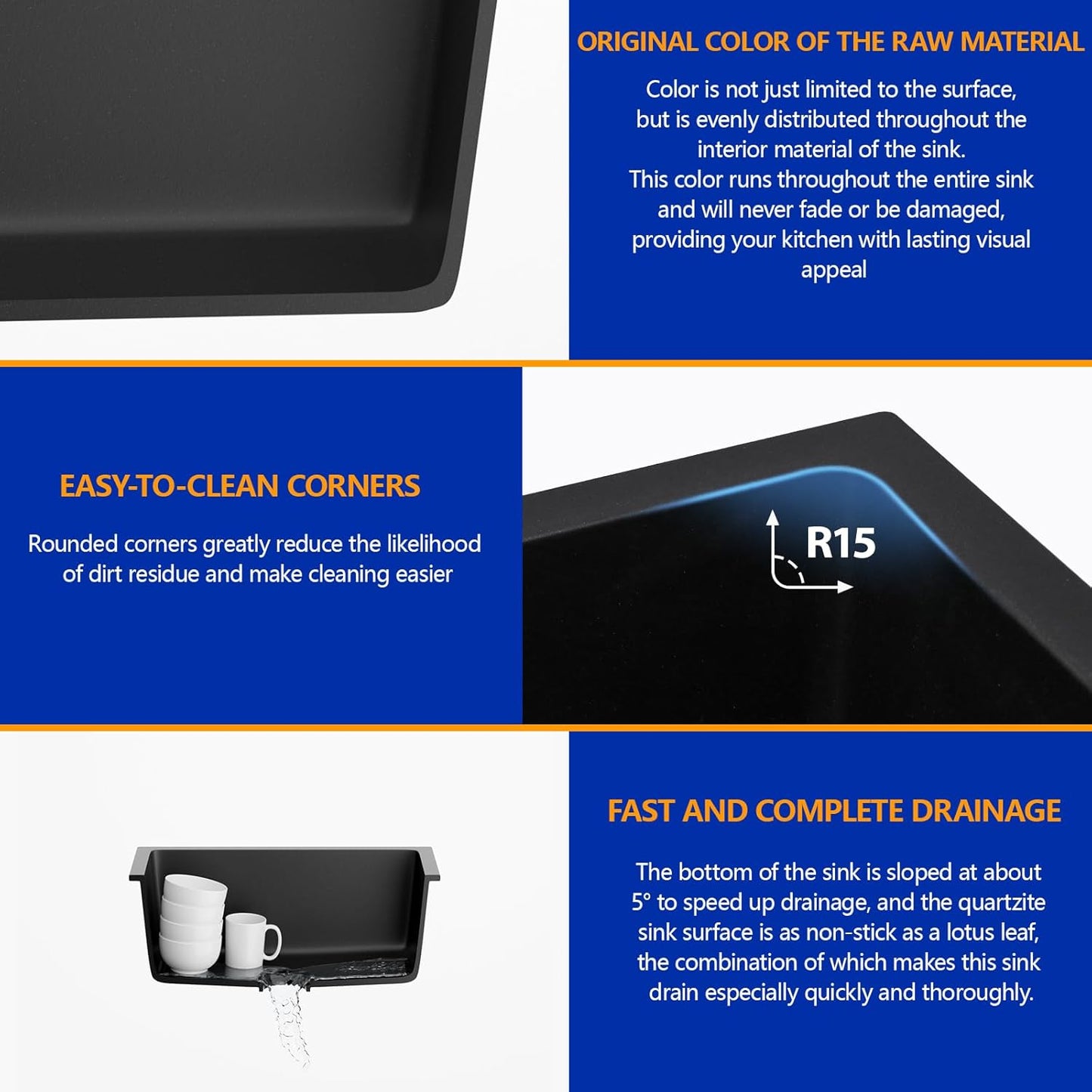 Dcolora 22 Inch Quartz Composite Bar Sink Black Undermount Small Granite Composite Kitchen Sink Prep RV Single Bowl Under Counter, Round Corner, 22"x17", DC-GU7747