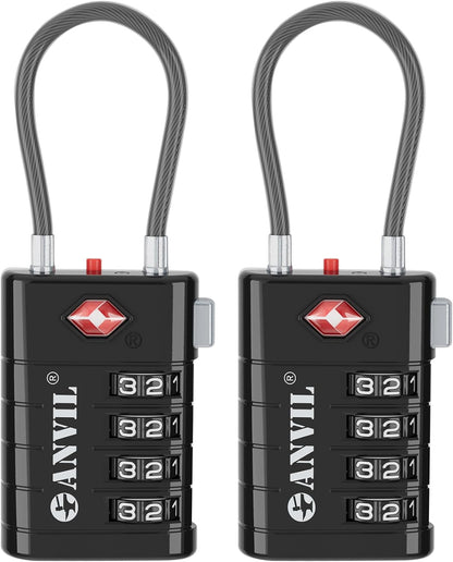ANVIL 4 Digit Luggage Locks, TSA Locks for Luggage, Advanced TSA008 core, Alert Indicator for Your Travel Lock, Suitcase Lock. (2, Black)