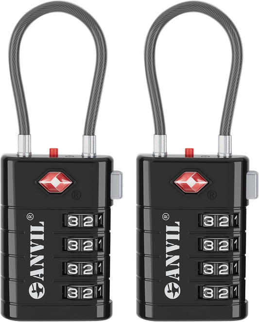 ANVIL 4 Digit Luggage Locks, TSA Locks for Luggage, Advanced TSA008 core, Alert Indicator for Your Travel Lock, Suitcase Lock. (2, Black)