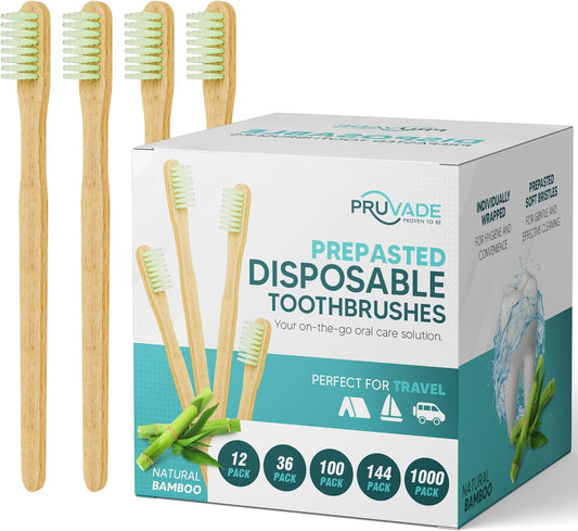 12 Pack Disposable Bamboo Toothbrushes with Toothpaste Built in - Prepasted Toothbrushes Individually Wrapped - Single Use Waterless Tooth Brush with Soft Bristles for Hotel, Camping, Travel