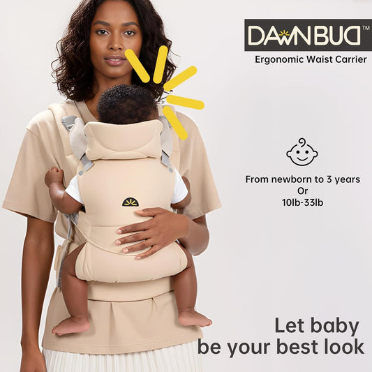 Baby Carrier for Newborns to Toddlers, Adjustable, Ultra-Soft and Weightless, Ergonomic Baby Carrier with Head Support, Baby Travel Gear, Baby Essentials (Beige),