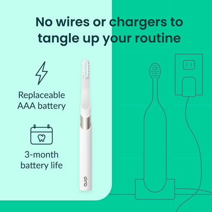 Quip Metal Sonic Toothbrush, Electric Toothbrush for Adults –Time Travel & Soft Bristles with Travel Case & Replaceable Brush Head -3-Month Battery Life - Moonrise Champagne