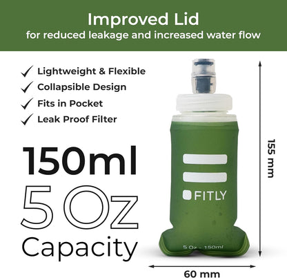 FITLY Soft Flask - Shrink As You Drink Soft Water Bottle for Hydration Pack - Folding Water Bottle Ideal for Running, Hiking, Cycling, Climbing & Rigorous Activity
