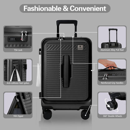 20 Inch Luggage with Spinner Wheels,Expandable Front Opening Suitcase 100% PC Hard Shell TSA Lock, Smooth Rolling Wheels, Lightweight Travel for Men and Women, Y03 Yellow Slightly Larger