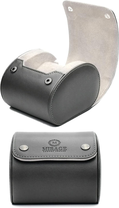 Gray/Ivory - 1 Watch Travel Case for Men - Single Watch Case Storage - Gift Idea Travel Accessory - Slate Gray/Ivory - Mirage Watch Roll Cases Vegan Leather