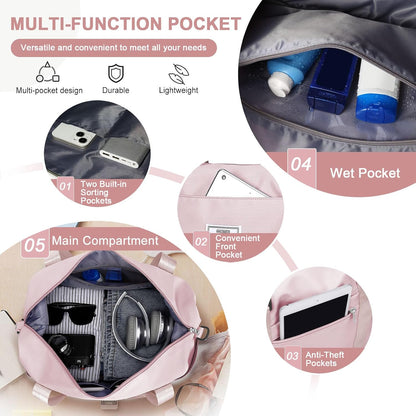 Travel Duffel Bag, Sports Tote Gym Bag, Shoulder Weekender Overnight Bag for Women