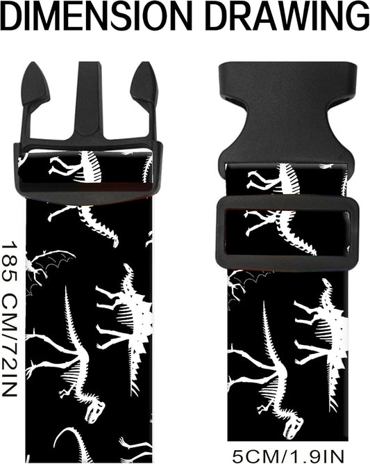 Luggage Straps for Suitcases, Adjustable Travel Belt, Durable Wide Luggage Strap, Cute Suitcase Strap Identifiers with Buckle, Bag Straps for Luggage, Black White Dinosaurs