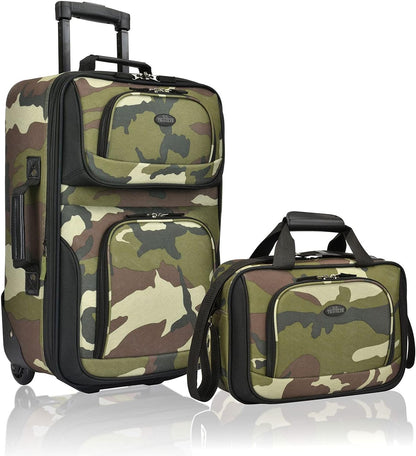U.S. Traveler Rio Rugged Fabric Expandable Carry-on Luggage, Rolling Suitcase, Camouflage, 2 Wheel Set