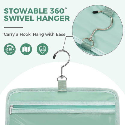 Toiletry Bag For women,Portable Hanging Organizer,4 Leakproof Compartment for full-sized Conditioner, Brushes Set, Makeup Accessories,Visible and easy to access.L-mint