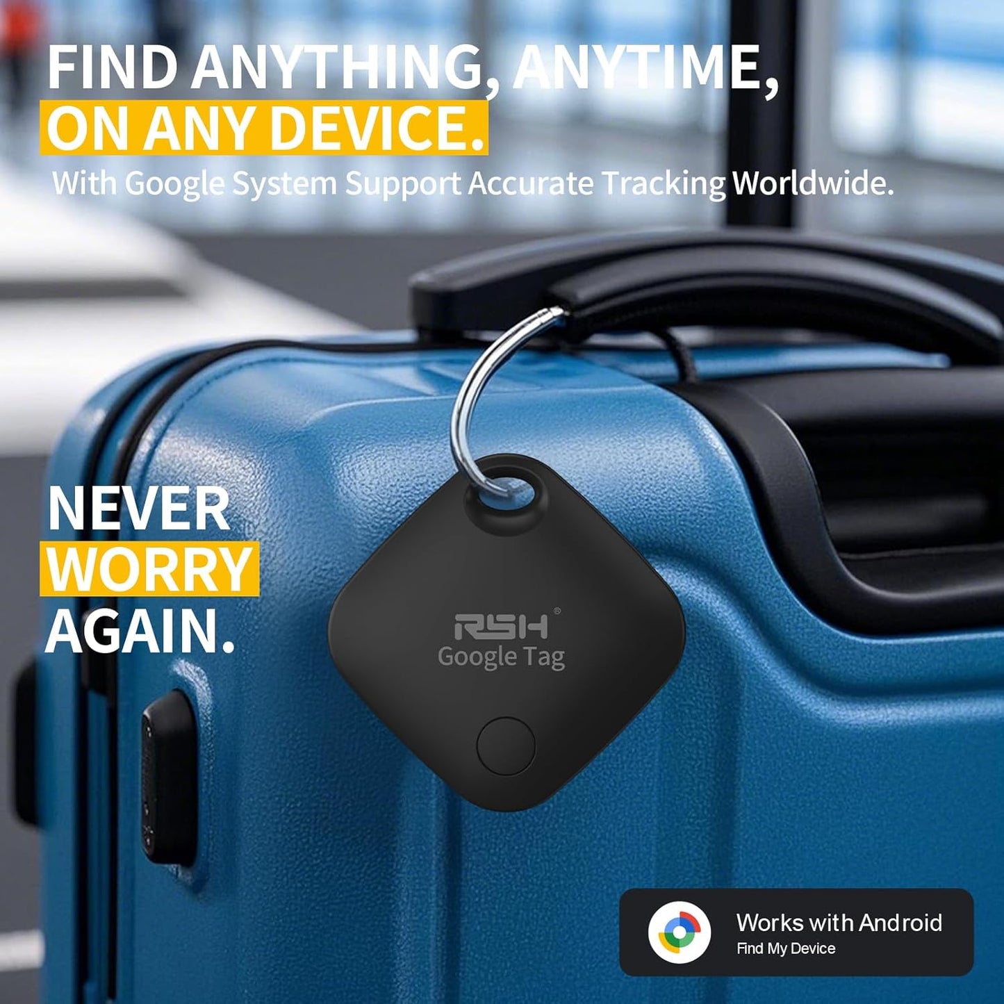 Air Tracker Tag 4 Pack for Android Luggage Tracker Tags Works with Google Find Hub, Bluetooth Tracker Smart Key Finder and Item Locator for Luggage, Backpack, Suitcases, Replaceable Battery