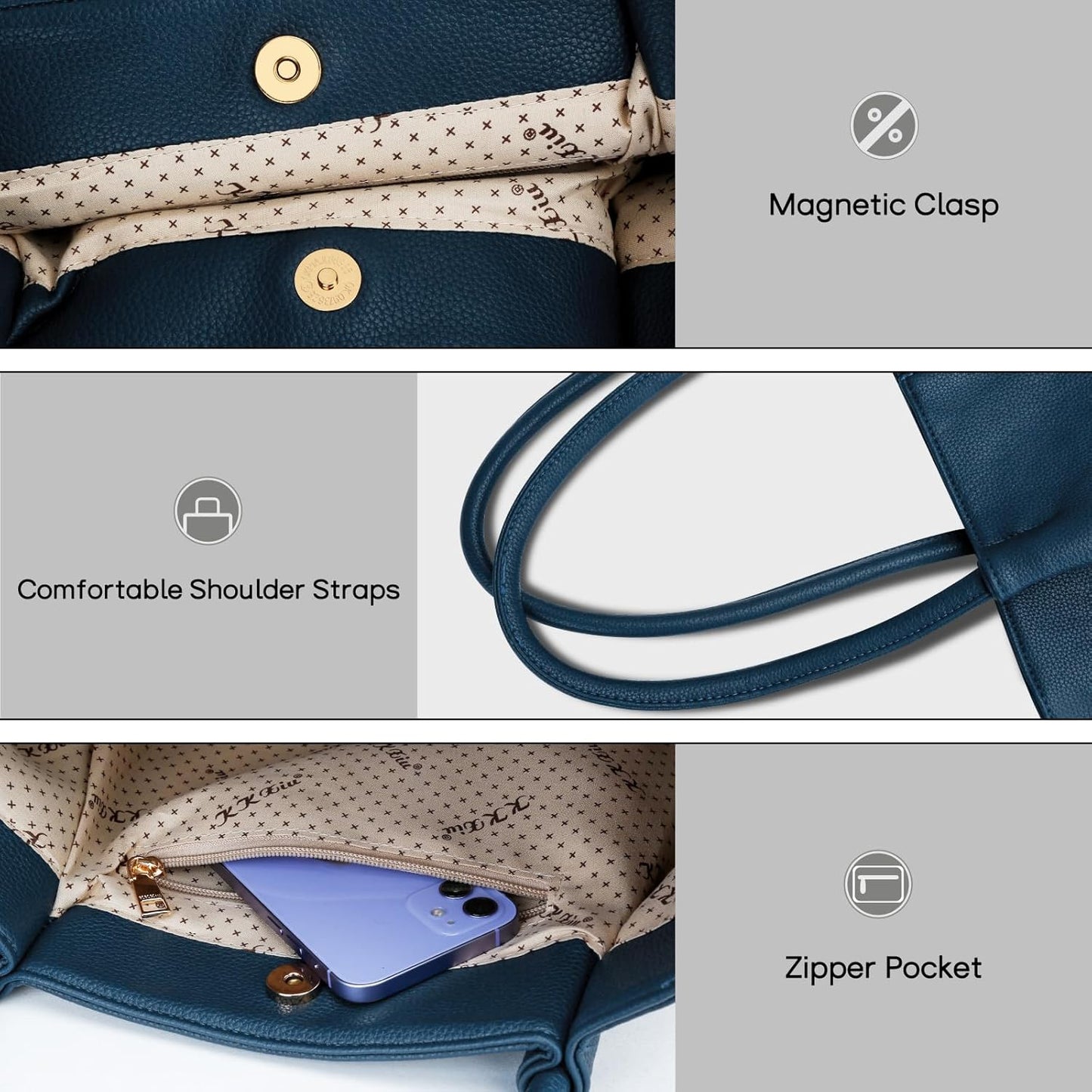 KKXIU Tote Bag for Women Vegan Leather Shoulder Purse Large Capacity Travel Bag