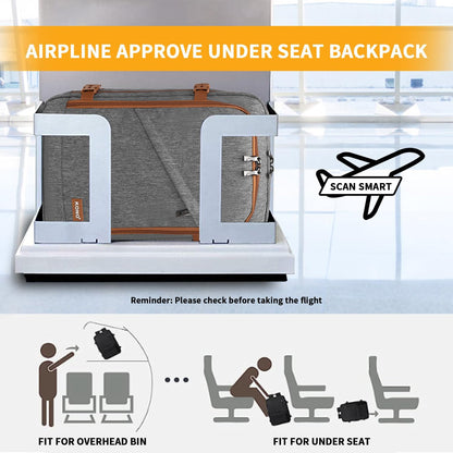 Kono Carry on Backpack, 16" Airplane Approved Under Seat Travel Backpack for Men and Women, Waterproof Lightweight Daypack for Flight 20L (Grey/Brown, Small)