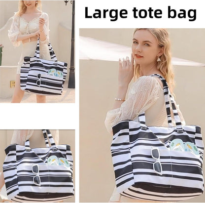 LEDAOU Large Beach Tote Bag Women Waterproof Sandproof Zipper Beach Tote Bag for Pool Gym Grocery Travel with Wet Pocket