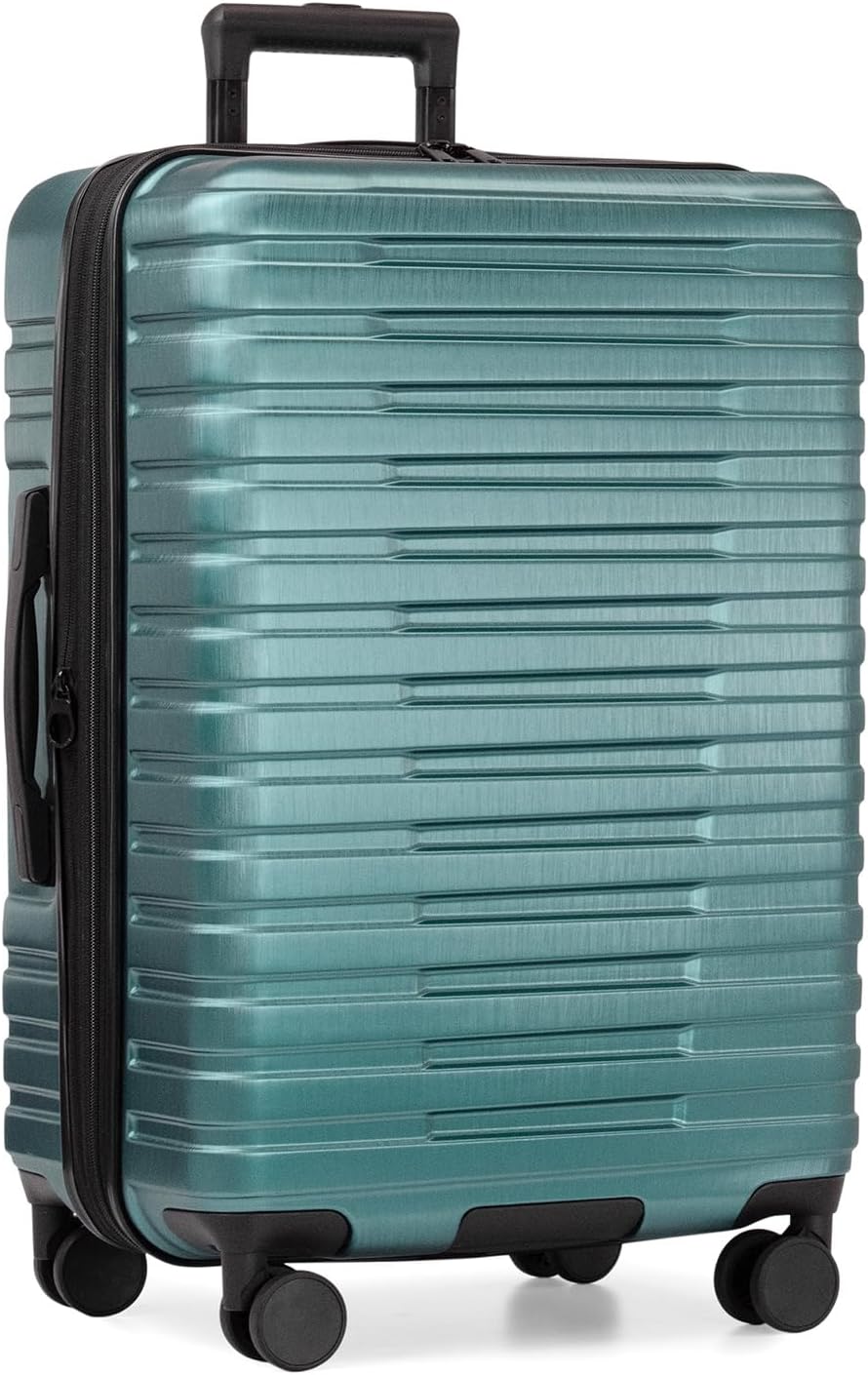U.S. Traveler Boren Polycarbonate Hardside Rugged Travel Suitcase Luggage with 8 Spinner Wheels, Aluminum Handle, Teal, Checked-Medium 26-Inch