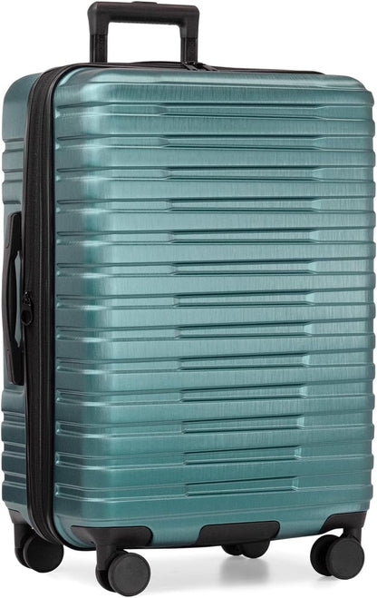 U.S. Traveler Boren Polycarbonate Hardside Rugged Travel Suitcase Luggage with 8 Spinner Wheels, Aluminum Handle, Teal, Checked-Medium 26-Inch