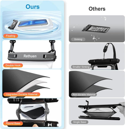 Large Floating Waterproof Phone Pouch, 2Pack Cell Phone Dry Bag for iPhone 16 15 14 13 12 Pro Max Galaxy S24 S23 S22 All Phones, Float Water Proof Bag for Beach Water Park (Frosted + Frosted)