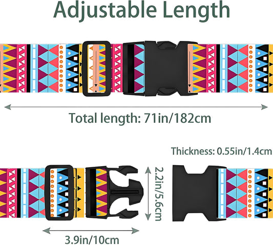Bohemia Luggage Straps for Suitcases, Adjustable Luggage Travel Belt to Keep Luggage Security While Travel, Strong Polyester Fabric, Easy-to-Recognize Stylish Design Travel Accessories, 2 Pack