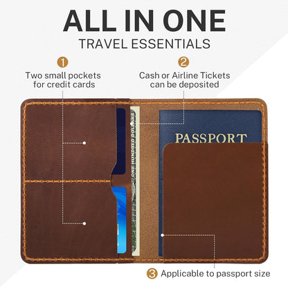 Genuine Leather Passport Holder, Wallet Cover Case for Travel Must Haves, Card Slots - RFID Blocking Travel Wallet - Men's Passports Case (Bourbon Brown)