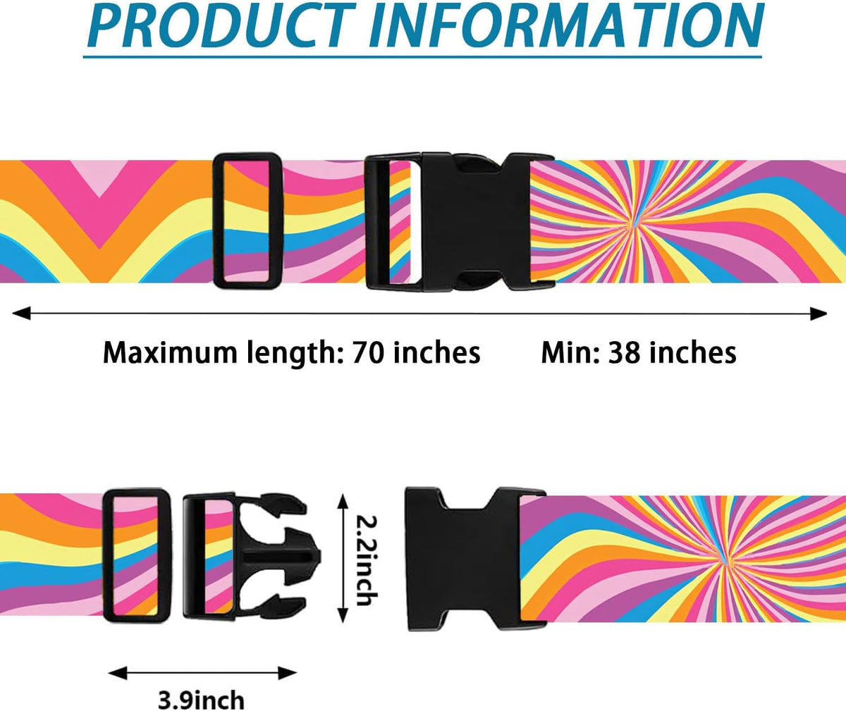 Luggage Straps for Suitcases TSA Approved, Luggage Identifiers for Suitcase, Adjustable Suitcase Strap for Baggage Security with Cute Patten, Travel Necessary Accessories 2Pack (Rendering)
