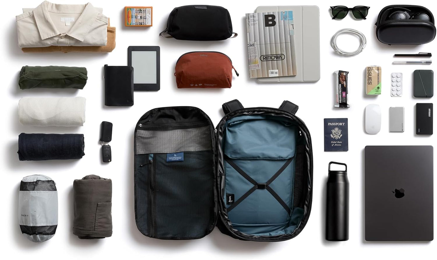 Bellroy Transit Travel Pack Pro (30–38 liter carry-on travel backpack, with laptop sleeve, RFID protection and zip bottle pocket) - Black