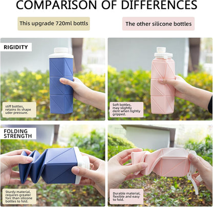24oz Collapsible Water Bottles–Food-Grade,BPA-Free,Leakproof,Lightweight,Foldable Design Perfect For Travel,Hiking,Camping,Gym,Sports Bottle,Reusable Compact,Ideal Hydration Companion Beige