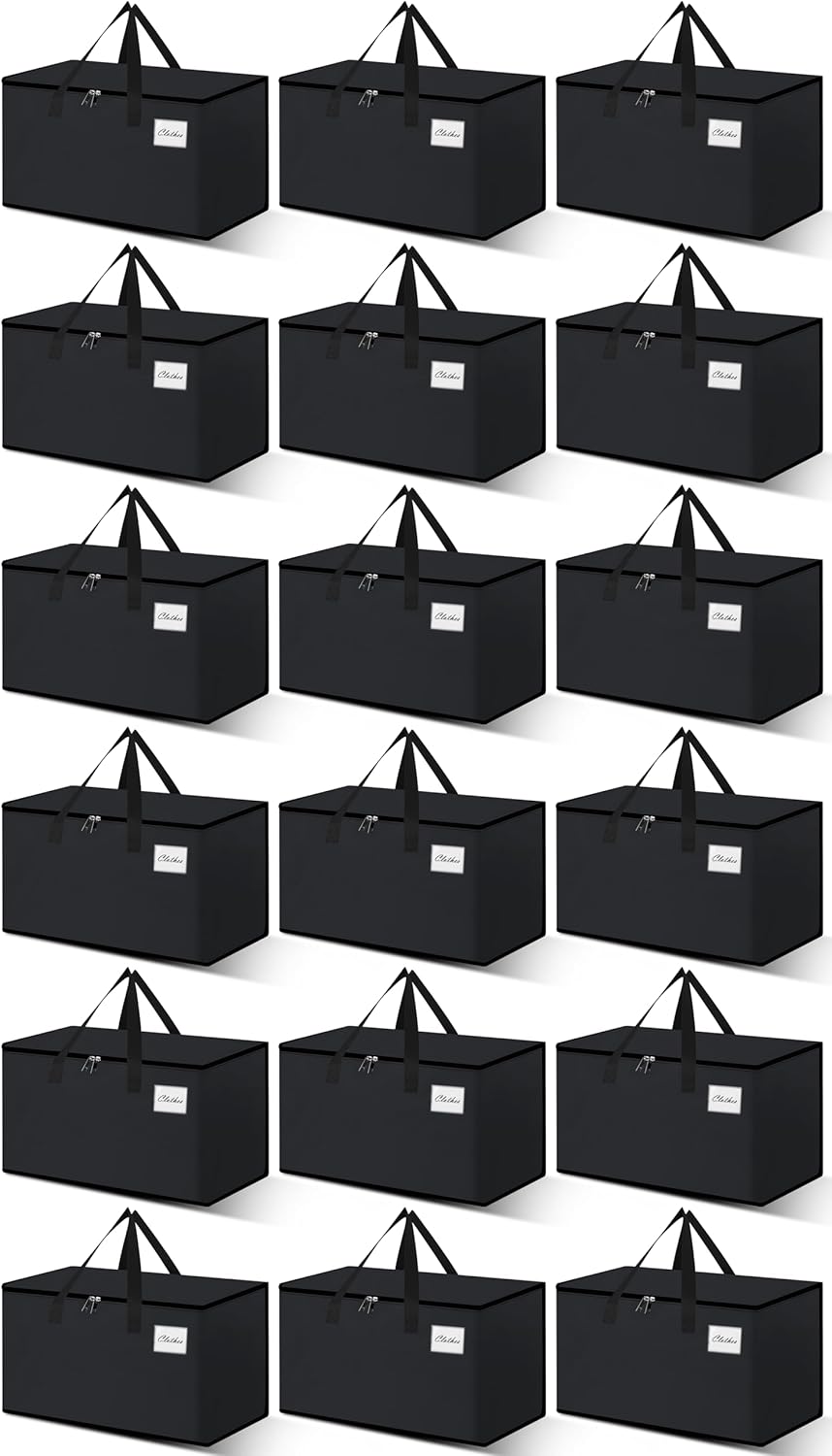 Heavy Duty Moving Bags - Extra Large Packing Bags and Storage Totes, Collapsible and Foldable Option for Moving and Storage, Black, 93 L - 18 Pack