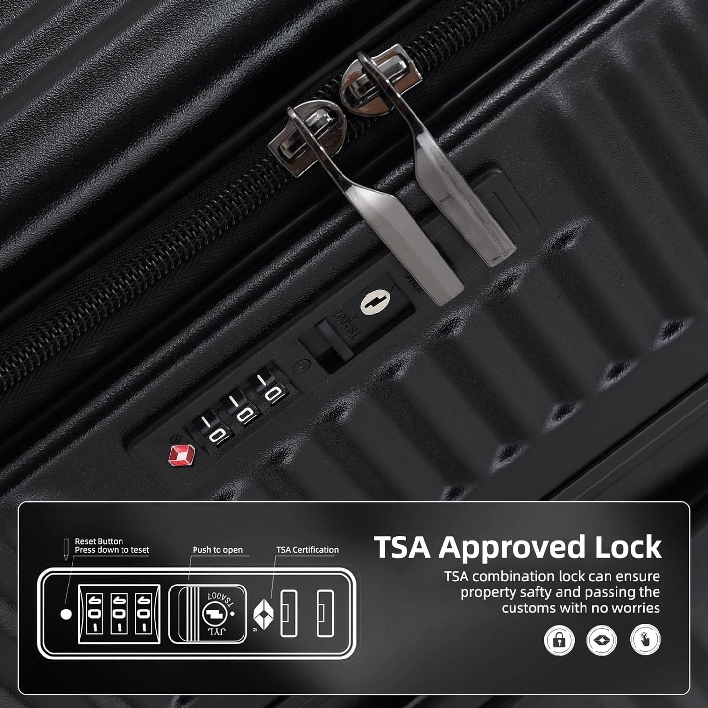 29 Inch Aluminum Checked Luggage with Side Opening Zipper, 40 * 37 * 77cm, 113L, Lightweight Hardshell ABS+PC Suitcase with TSA Lock, 360° Universal Wheels, Black