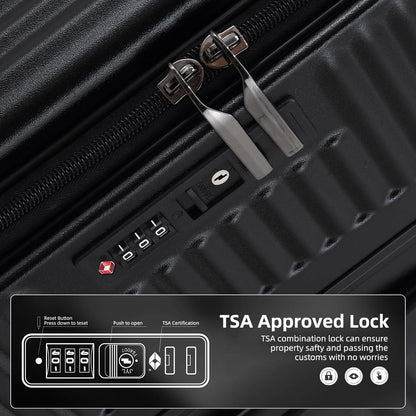 29 Inch Aluminum Checked Luggage with Side Opening Zipper, 40 * 37 * 77cm, 113L, Lightweight Hardshell ABS+PC Suitcase with TSA Lock, 360° Universal Wheels, Black