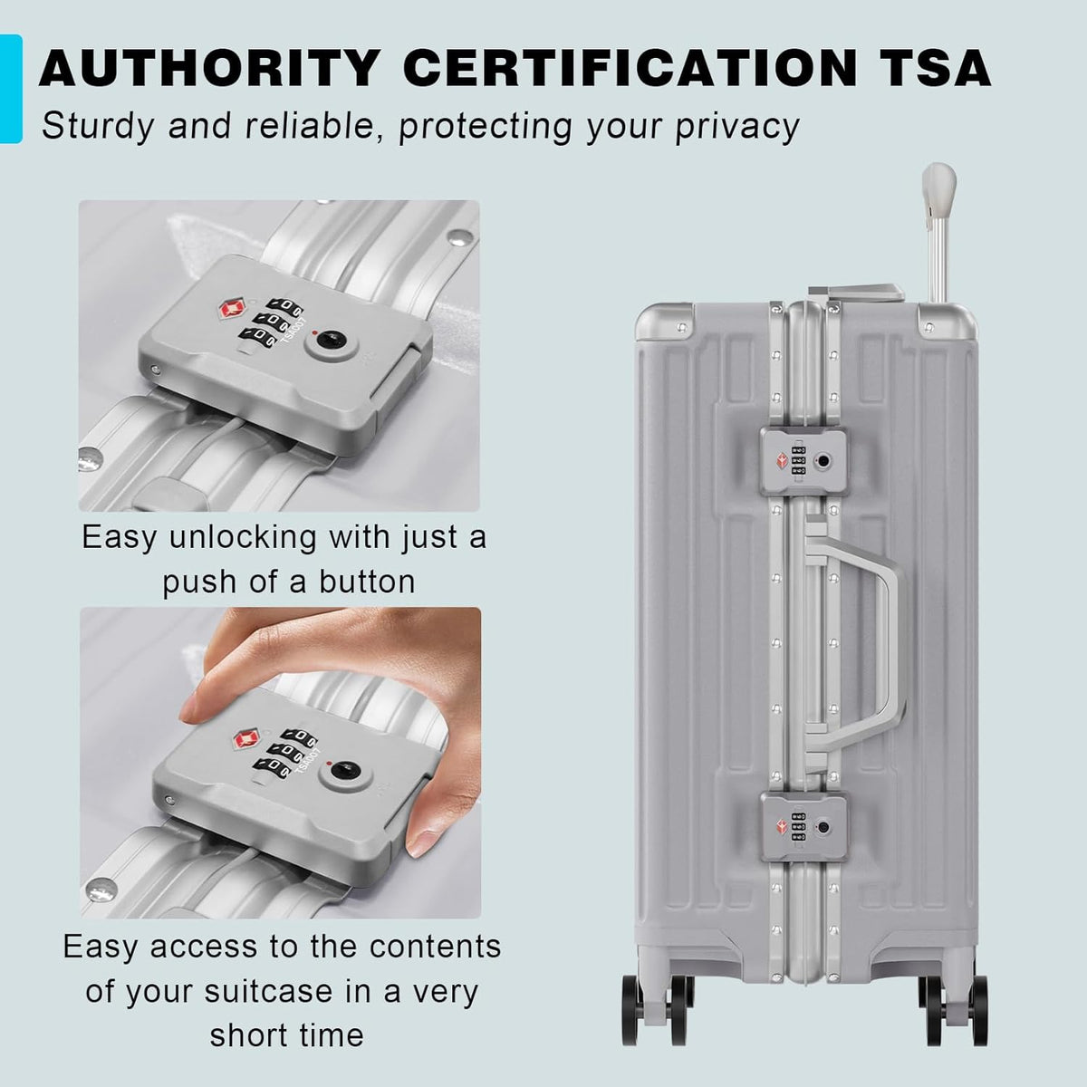 AnyZip Carry On Luggage PC+ABS Aluminum Frame Zipperless Luggage Hard Shell Suitcase with TSA Lock Double Spinner Wheels 20 Inch Silver