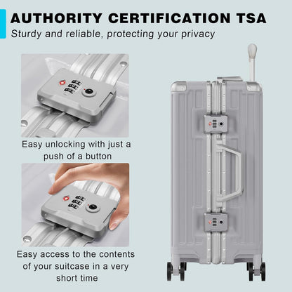 AnyZip Carry On Luggage PC+ABS Aluminum Frame Zipperless Luggage Hard Shell Suitcase with TSA Lock Double Spinner Wheels 20 Inch Silver