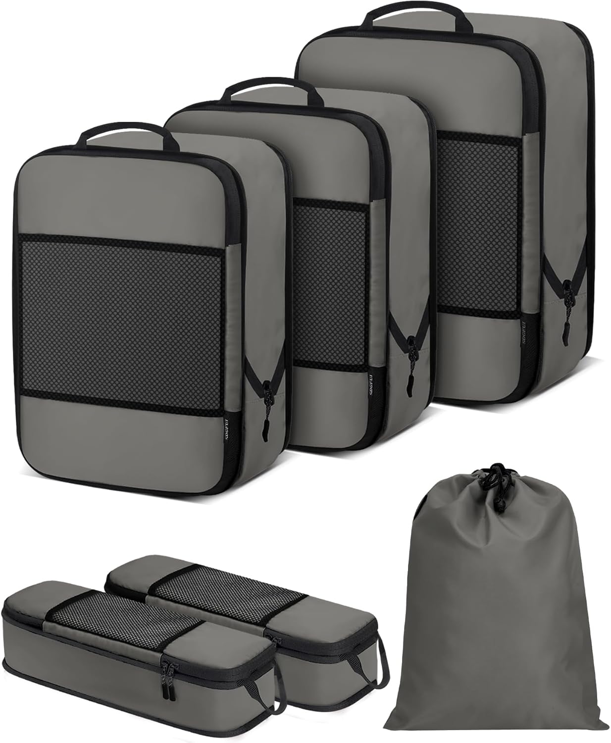 6 PCS Set Compression Packing Cubes for Travel, Lightweight Packing Organizer Bags Travel Essentials for Carry On, Suitcase, Home Closet - Grey