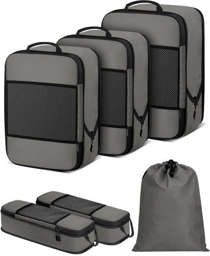 6 PCS Set Compression Packing Cubes for Travel, Lightweight Packing Organizer Bags Travel Essentials for Carry On, Suitcase, Home Closet - Grey