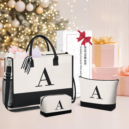 BAGAIL Initial Tote Bag, Personalized Birthday Gifts for Women, Teacher, Friends, Mom, Wedding, Monogrammed Beach Bag