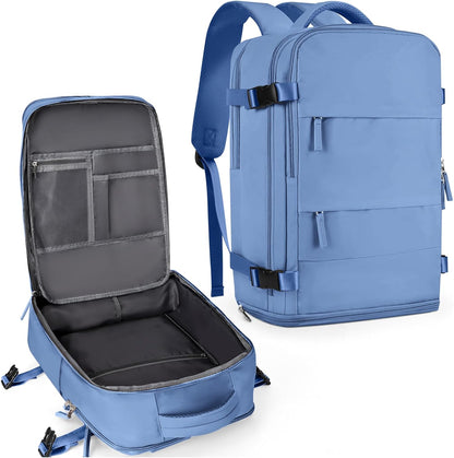 coowoz Large Travel Backpack For Women Men,Carry On Backpack Flight Approved,Hiking Backpack Outdoor Rucksack Casual Daypack Fit 15.6 Inch Laptop Shoes Compartment (Sky Blue L)