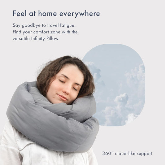 Huzi Infinity Pillow - Home Travel Soft Neck Scarf Support Sleep (Grey)