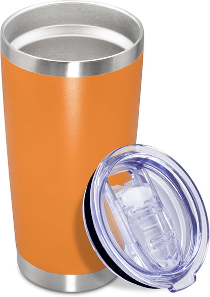 20 oz Tumbler Coffee Tavel Tumblers Bulk with Lid Stainless Steel Double Wall Vacuum Insulated Mug Powder Coated Cups fit Car Cupholder for Hot and Cold - Orange, 1Pack