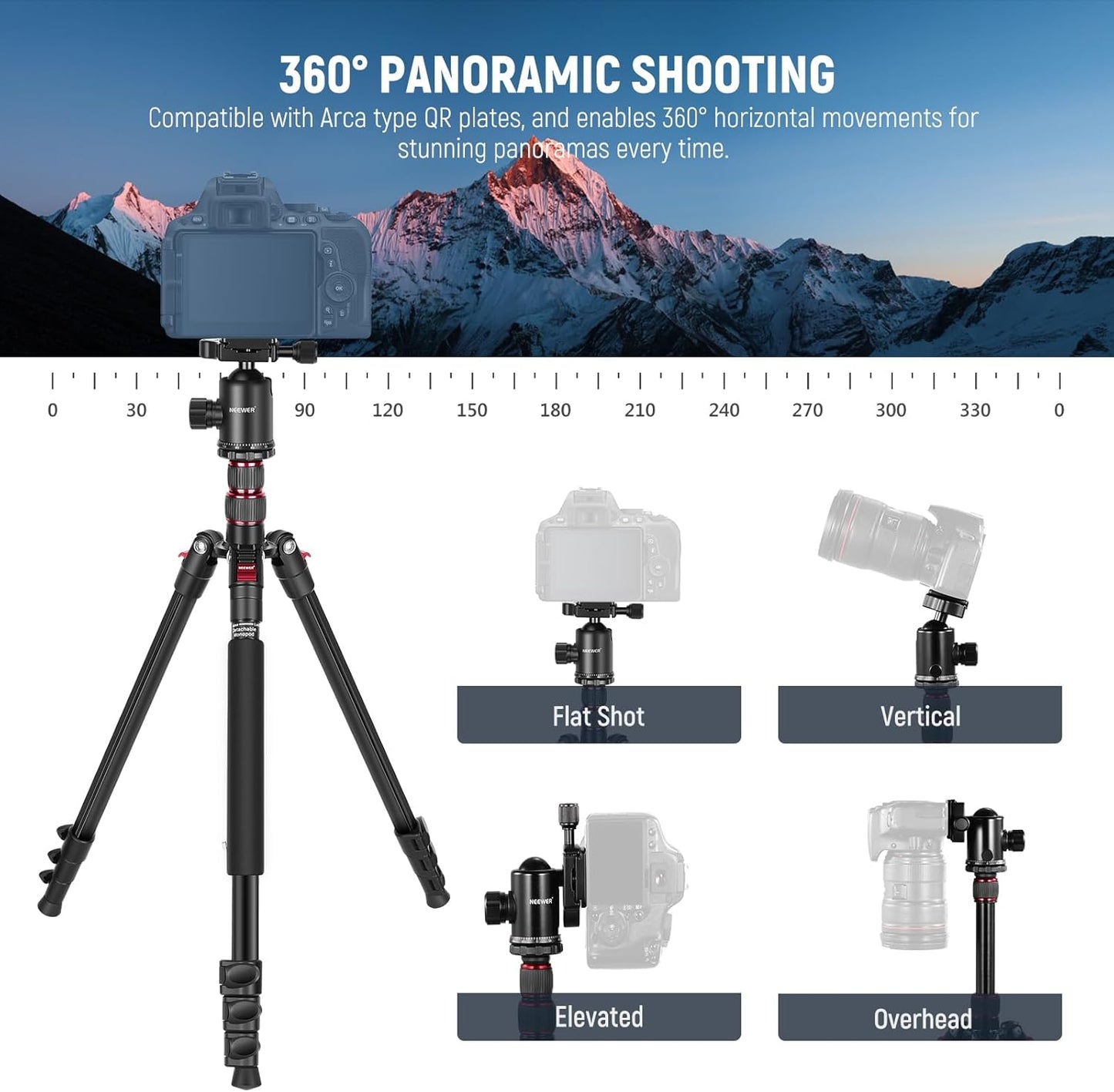 NEEWER 77” Camera Tripod Monopod with Phone Holder, Portable Travel Tripod with Remote, 360° Ball Head, 2 Axis Center Column, Arca QR Plate and Bag, Aluminum DSLR Tripod 34lb Max Load, TP77