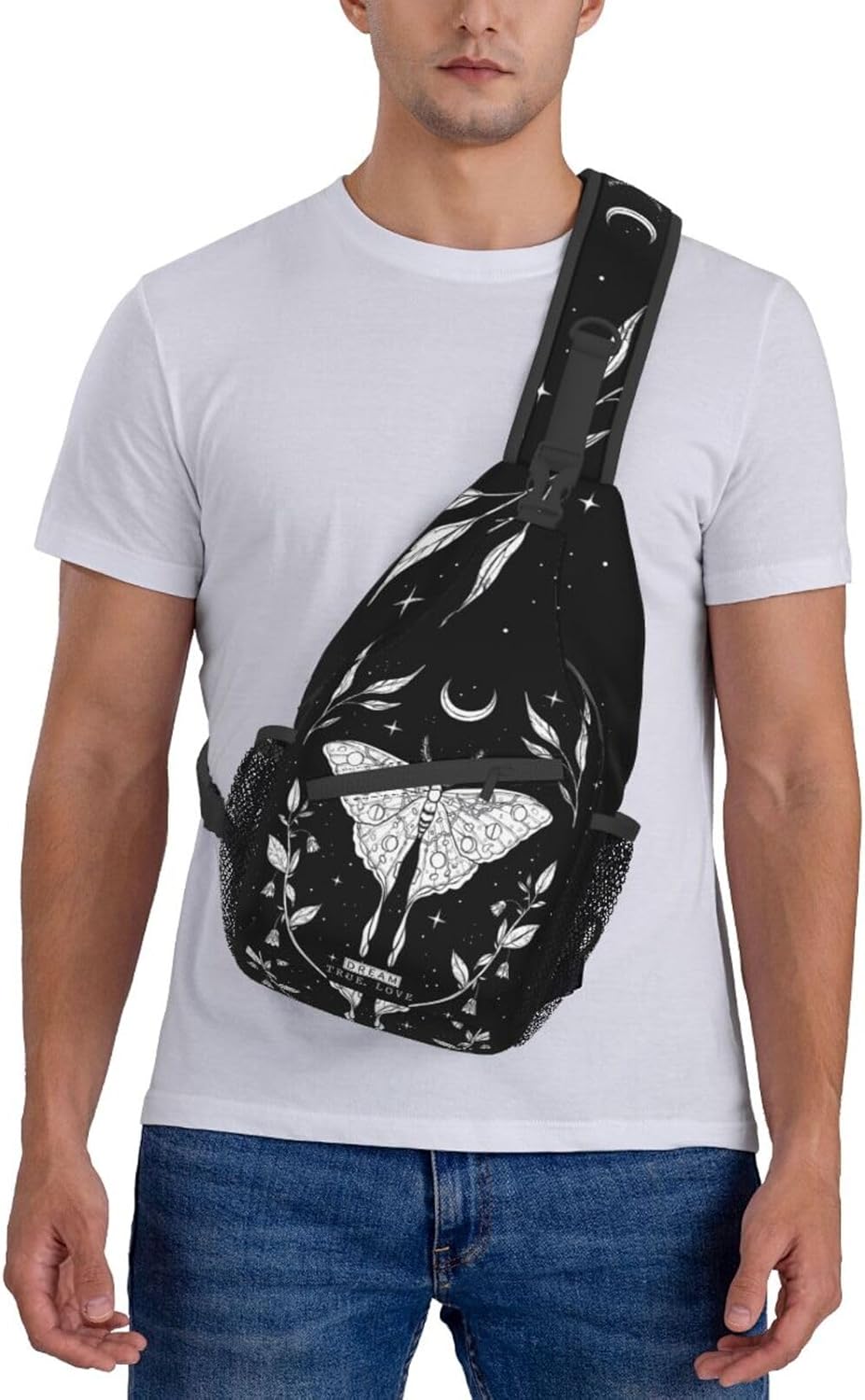 SUPLUCHOM Sling Bag Black White Butterfly Moon Tarot Black White Butterfly Moon Tarot Hiking Daypack Crossbody Shoulder Backpack Travel Chest Pack for Men Women